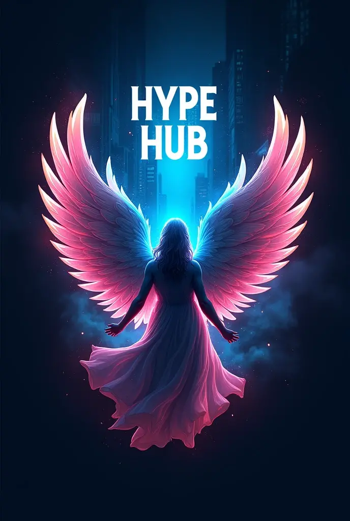 Create a logo for a streetwear store with a logo with an angel in the background and above it the name of the hype hub