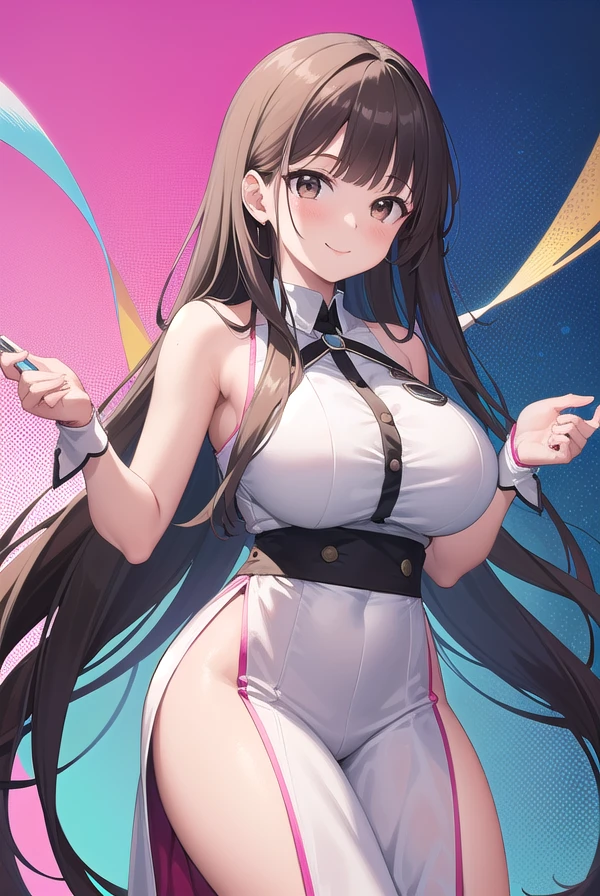 , Live Stage, Large Breasts, One girl, smile, Browsing Caution, naked, , asahinamomoko, Light brown hair, Hair Ribbon, White ribbon, One side up, Hair between the eyes, Very long hair, Pink Eyes. nipple