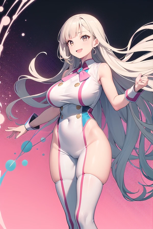 (((masterpiece、best quality、Very detailed)、 Body Type,((A girl))、Light pink magical girl dress,((blond、Dark Skin,bronze skin,Very long hair、Cover your eyes))、Pink Eyes、Smile,((Dark skin 1.5))、((Lace edge pattern))、((There are many piercings))、((Large Breasts))、Dark Magic Girl,Cowboy shooting、Shot from below、Open your legs,Purple Light,Nightclub,on stage,Purple Light,((best quality)), ((masterpiece)), (detailed), (character focus、Breast Focus,whole body), Anime 2D Rendering, Realistic young anime women, Five fingers, Perfect face, Beautiful details, Beautiful Body, Beautiful breasts, Beautiful thighs, (Huge breasts)、Beautiful Feet, (Skin burns), baby face、A girl,Lace、She turned her face and body toward the audience,Beautiful face and charming shyness,eternal,Hair Cover your eyes,(Large Breasts),Shy,Exceed,Thick Legs,Fascinating three-dimensional,Fascinating three-dimensional,Fascinating three-dimensional,Bright Black,((前发Hair Cover your eyes)),night
