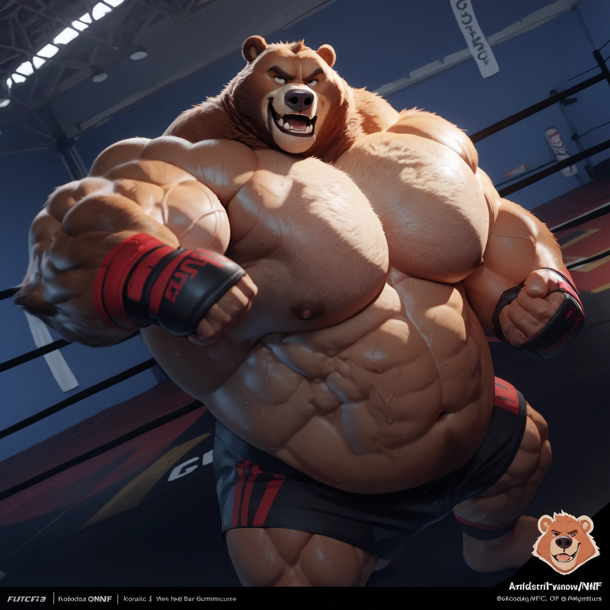 Fat Huge Daddy Furry Black IceBear Dog Bigger belly and large chunky body wearing Black Shorts