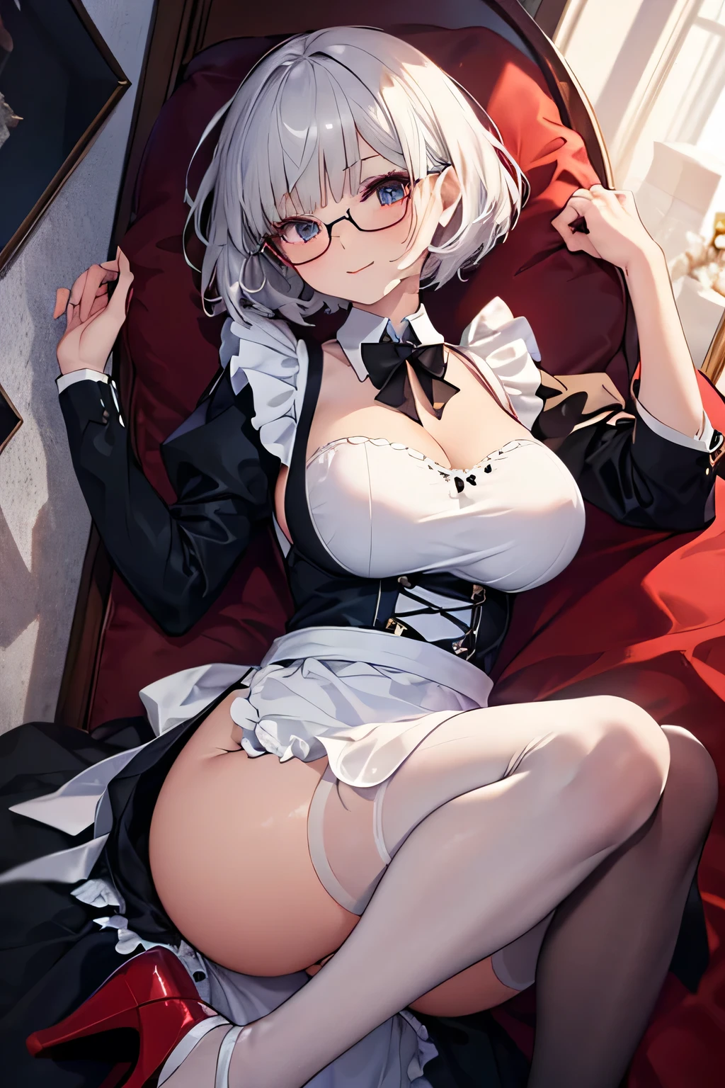 masutepiece high-level image quality 最high-level image quality 8K adult lady Full body portrait white long glovelan gloves)) blancheストッキング((pantyhose)(blanche)) onepiece((Tube Top)blanche)) Wolf ears shorth hair((short-cut)(White hair)(perm)(fluffly)) Eye color is blue Face((a smile)(Opening Mouth)(Red cheeks))View here Put on a collar(lead) put your hand on the lip ground((natta)(Bedroom)