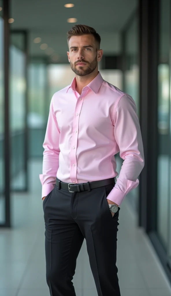 Pink cotton  shirt with white and black striped tie school uniform 