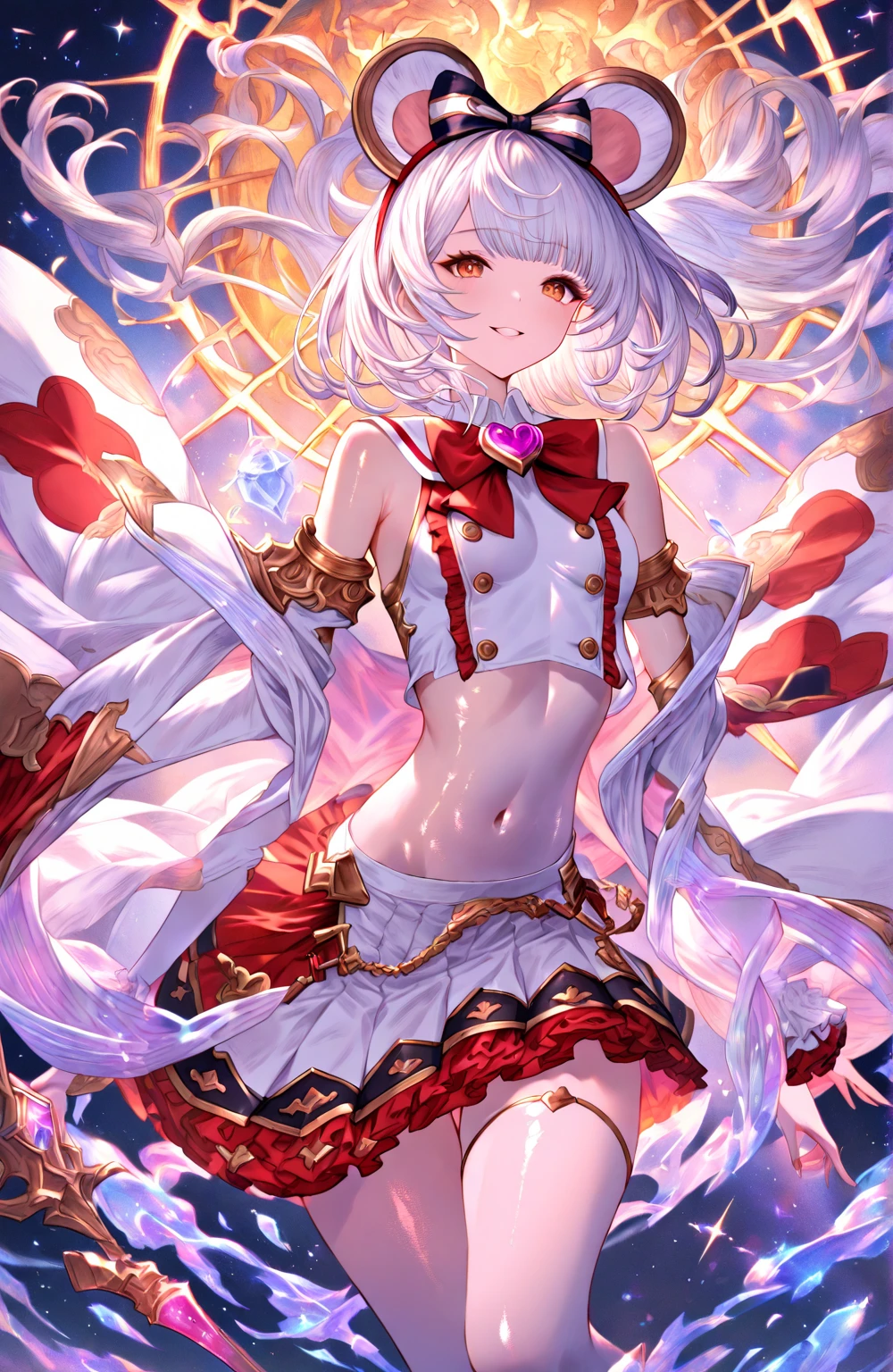 Ilya、blush,smile、Magical girl、Magical girl衣装を着ている、Primary school students、The back is very small、Lolita、Small breasts、Showing armpits、exterior: 14 years old、Shoulder Bare、The clavicle is visible、Sexy thighs、Beautiful feet、Usual hairstyle、Show me your armpits:1.2), highest quality, High resolution, unity 8k wallpaper, (shape:0.8), (Beautiful and beautiful eyes:1.6), Highly detailed face, Perfect lighting, Extremely detailed CG, (Perfect hands, Perfect Anatomy),