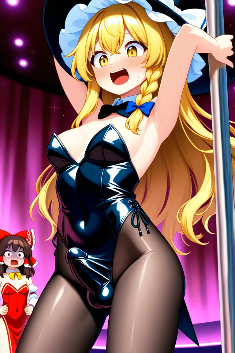 masterpiece, best quality, 1girl,blonde hair,Sui, (finely detailed heart shaped pupils and detailed face),,cowbody shot,lovestruck,extremely detailed picture unity 8k wallpaper,solo,(latex maid costume:0.9),glamour body,seductive smile,latex thighhigh,from below,looking at viewer,lift skirt,try to show me leotard