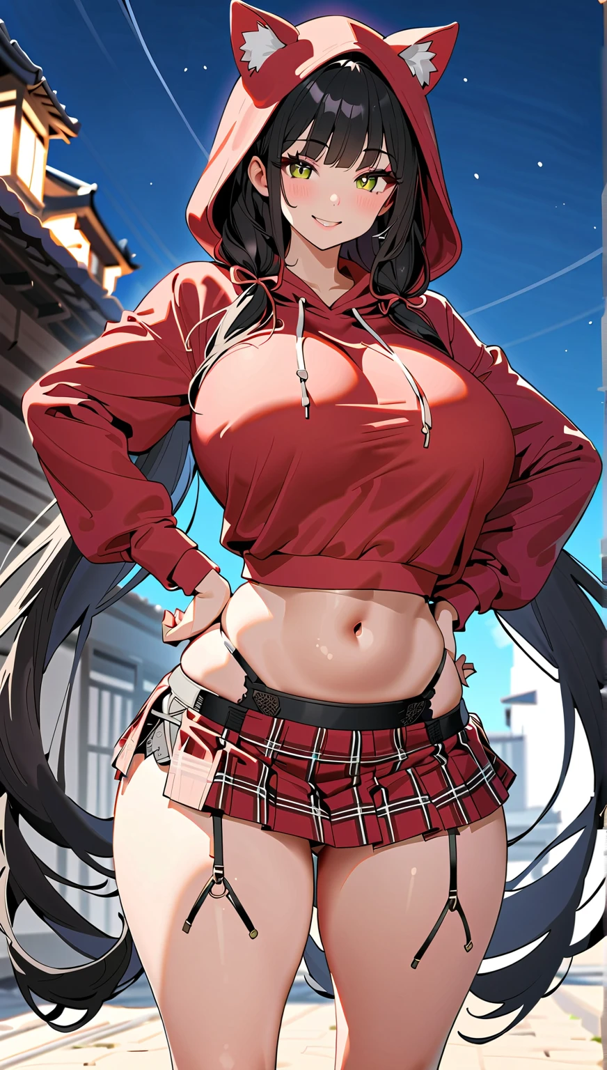 mega twintails, (character:1.2), virtual youtuber, sorriso sexy, peitos medios, apalpando os peitos, sorriso sexy, (alta qualidade, 8k, obra prima, qualidade ultra, extremamente detalhado, bem colorido, no blurries, foco absoluto, impeccable quality), 1girl, highleg panties, hooded jacket, open jacket, hands, bikini, best quality, highly detailed