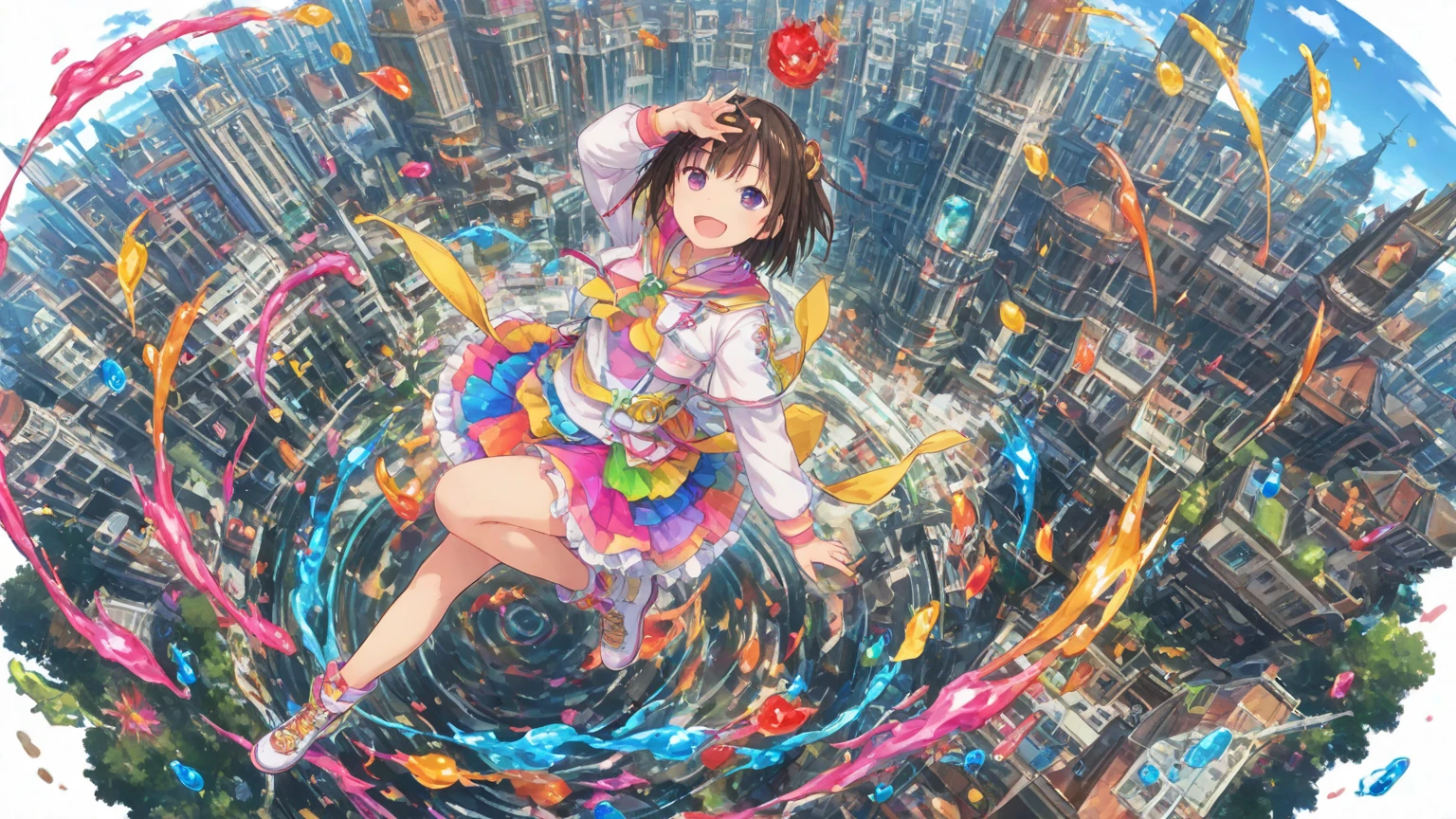 Absurd、Little男の子、(((Highest quality、Masterpiece、Award-winning works、The best dynamic composition、Super detailed、Anime Style、Perfect Anatomy)))、Little、cute、Flying in the sky with lots of balloons、Wearing a blue costume、cute、Little、Heartwarming、kawaii tech,