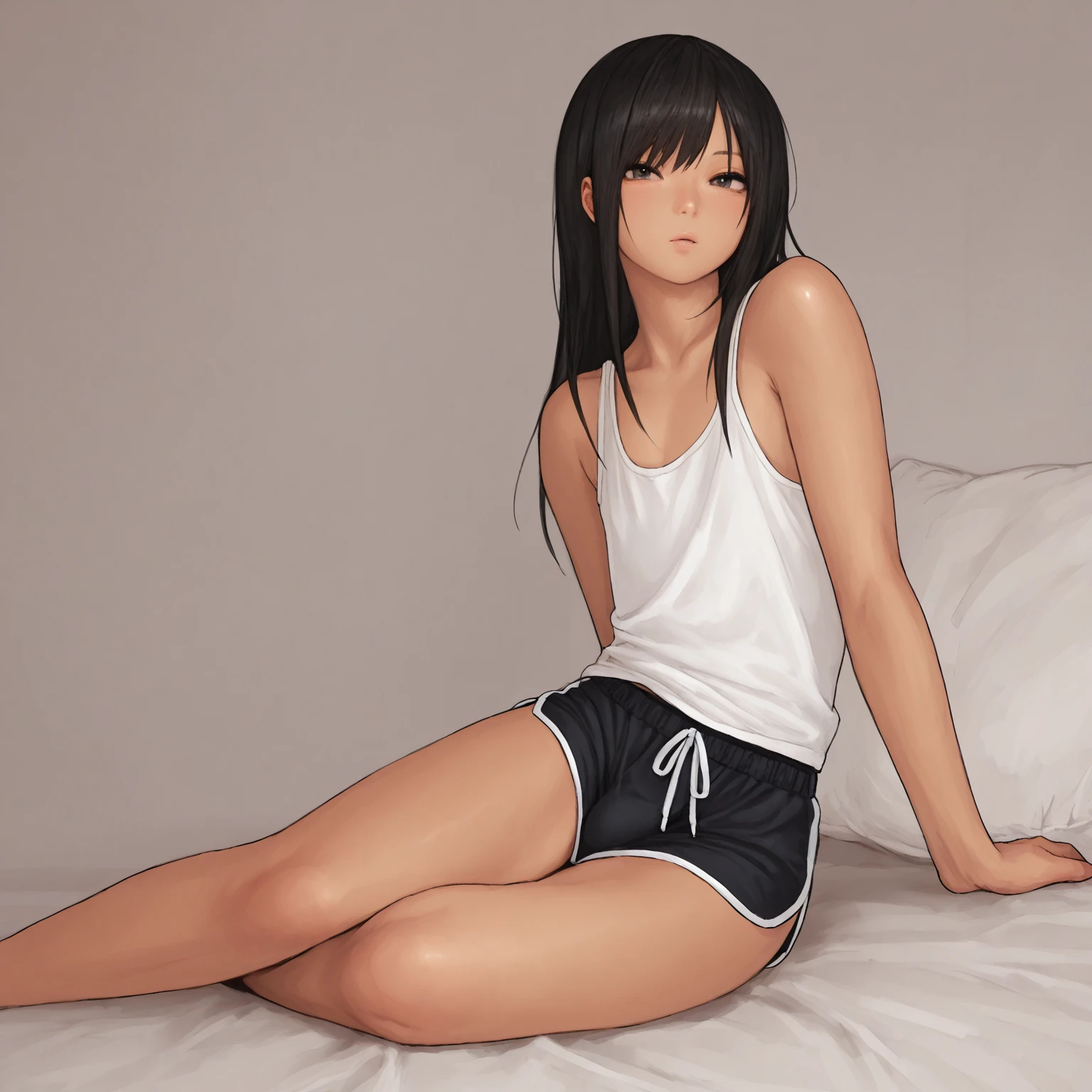 anime screencap, young, 1girl,solo, wavy black hair, wavy short hair, wavy hair, wavy hairstyle, black eyes,small breasts,armpits,wet armpits, showing wet armpits, laying down messy hair, messy wavy hair, wavy messy hair, showing small breasts,sexy girl , breasts, cute body, getting, removing panties,sex, sexy pose, sexy body, body naked , cute body,armpits close to viewer, armpits very close, close to viewer, close to camera, cameltoe, laying down having sex, cute girl, having sex in bed, getting fucked, wet vagina, wet pussy, tiny body, cute tiny body, masturbating, fingering pussy, masturbating pussy , cute body ,, cute stature , cute body, wearing skimpy swimsuit, sexy swimsuit, messy hair, wavy hair, messy wavy hair, wavy messy hair