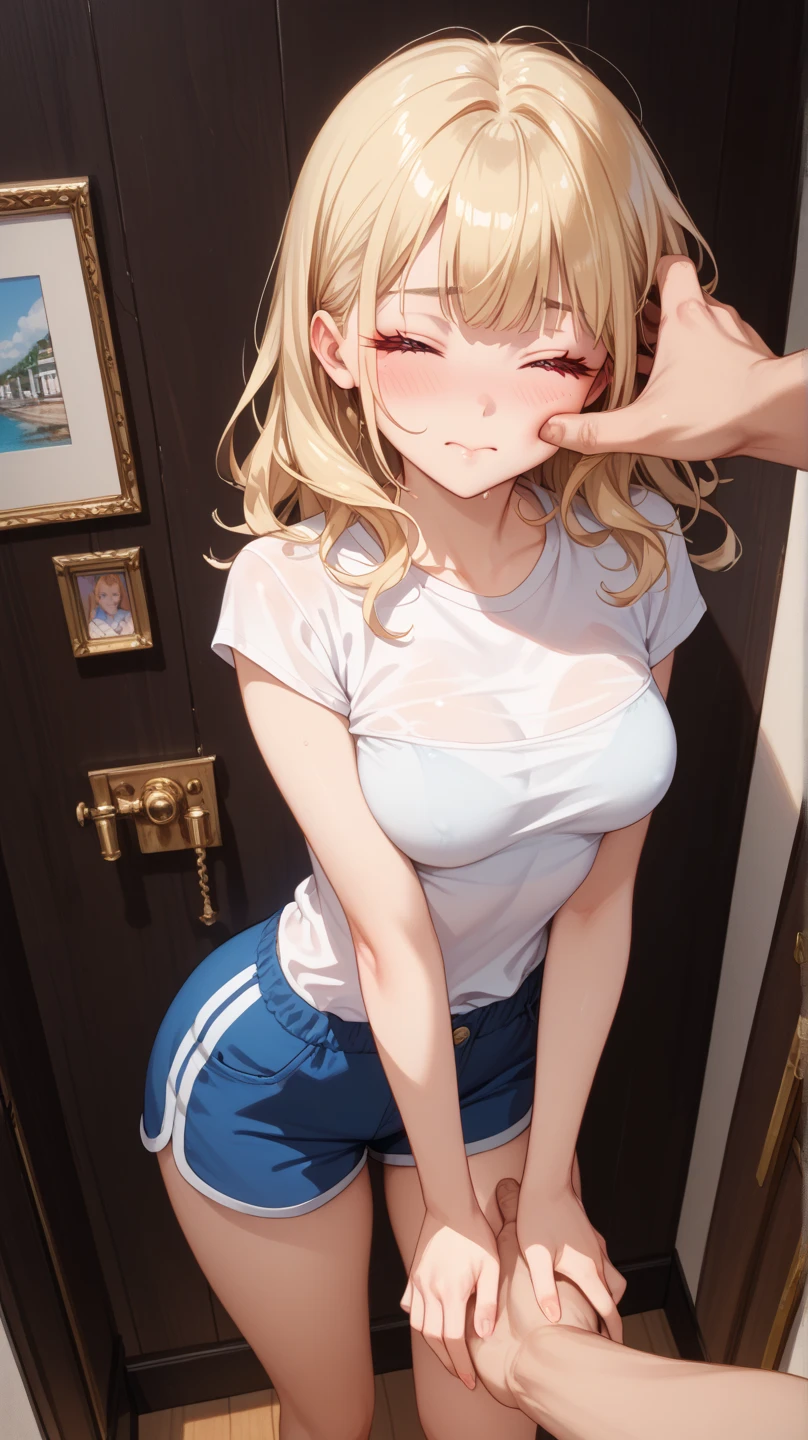 Browsing Caution,(Petite),(Cute man's daughter),(Penis bulge),Tank top,blonde low twintails,