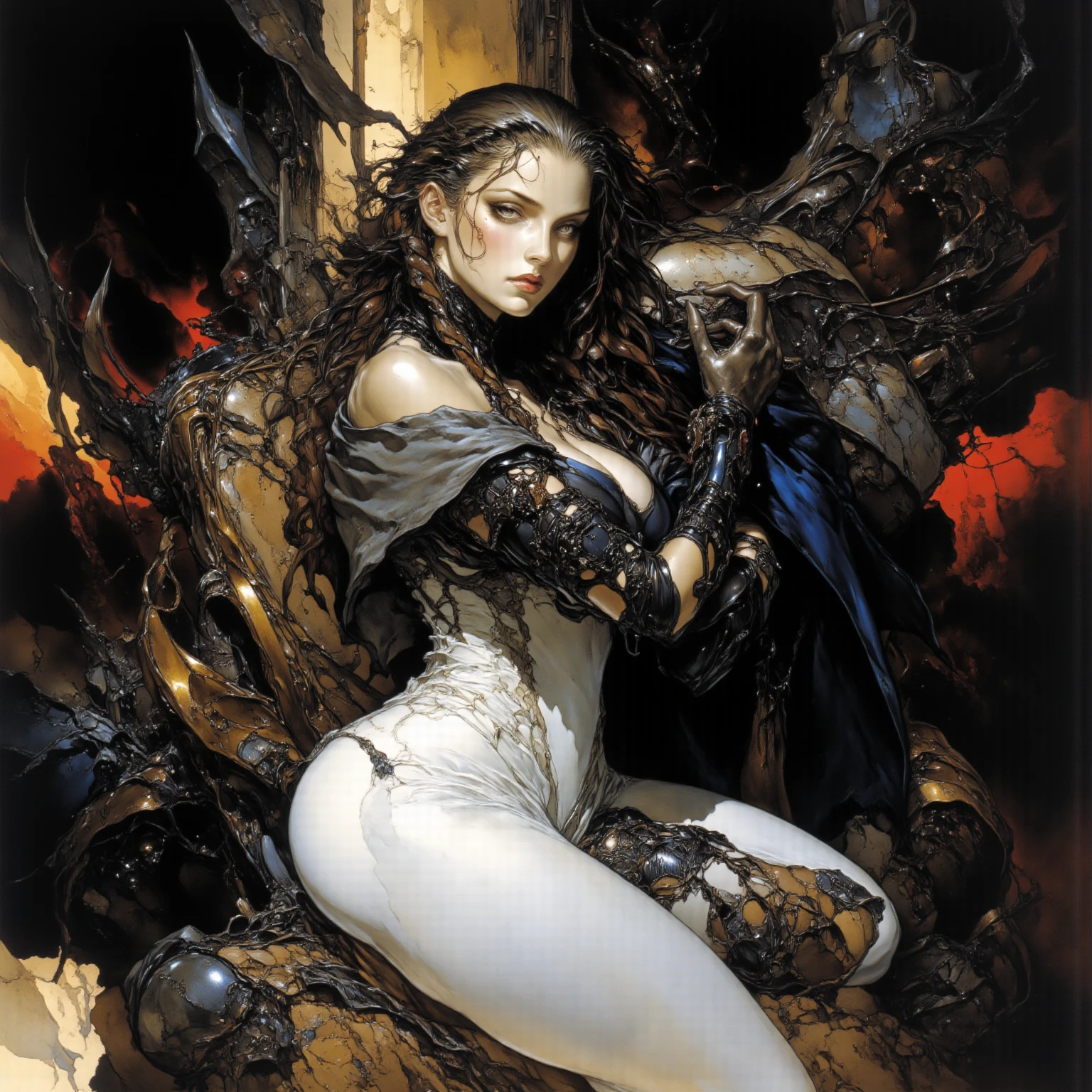 there is a cartoon of a woman with a rope around her neck, castlevania witch, corpse bride art style, eldritch goddess, nosferatu princess, inspired by Art of Brom, cel - shaded art style, inspired by Brom, sinister pose, full body concept, holy cyborg necromancer girl, digitally colored, goddess of death in a graveyard scary no distortion no extra limbs