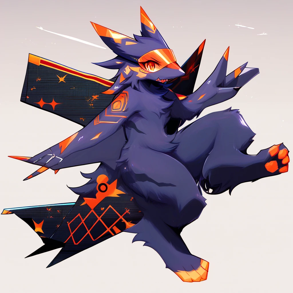 purple to orange gradient color fluffy protogen closed mouth full body picture