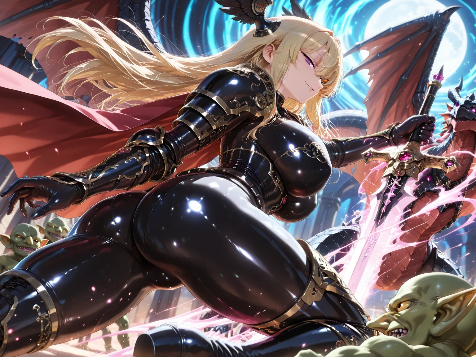 1 mature female,25-years old,(Besieged by multiple goblins during the battle、Female Paladin Attacked),Estrus Goblin,Kaiju,(angry,Crying),((Broken Paladin Armor)),(all-fours),Dynamic Pose,Dynamic Angle