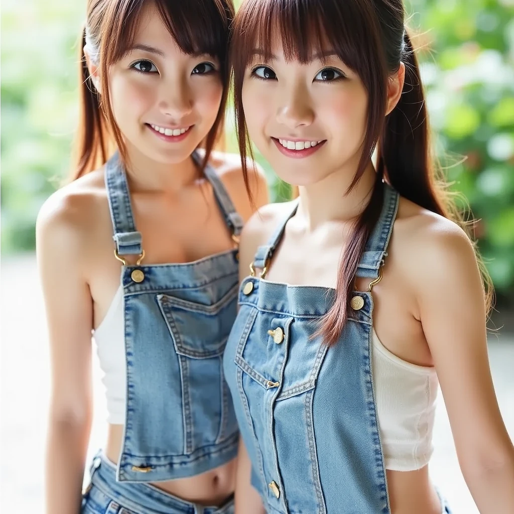 Slim and sharp facial contours、One Girl、(beautiful girl、Delicate girl:1.3)、(22 years old:1.3)、break、(????? and in overalls:1.3)、break、Very beautiful eyes、(Symmetrical eyes:1.3)、break、(Corn field:1.3)、Perfectly shaped and anthropomorphic fingers、break、Small breasts、Brown eyes、Parted bangs、Brown Hair、break、(Eye and facial details:1.0)、break、(masterpiece、highest quality、Very detailed) 、Detailed face、8k)、Full body view from the knee up、(blush、embarrassed 、double bun、strap slip、cleavage)、jump with legs bent、