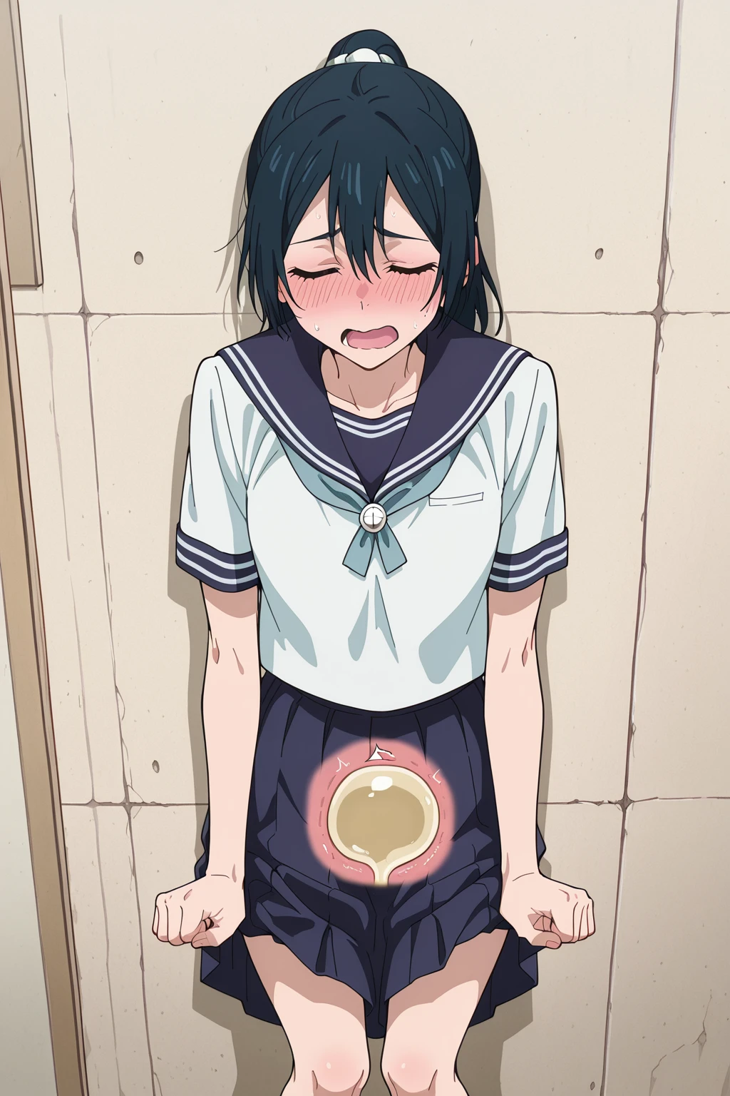 1.woman sweat embarrassed blush small breasts short hair nude examination nipples legs wide open black hair squatting barefoot hospital front view  (Pee vigorously:1.2)   Peeing into a small cup, bottom view, white steam 