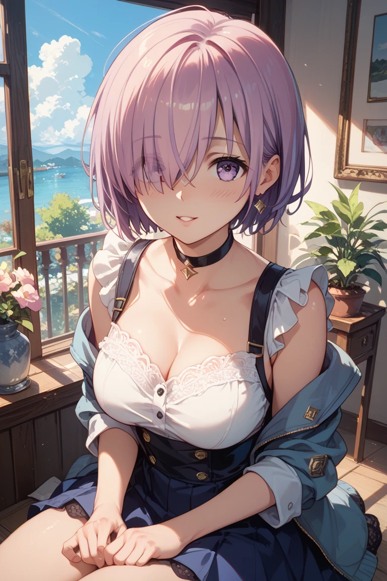 ((masterpiece,Highest quality,超High resolution,High resolution,8K,超High resolution,Beautiful adult woman,Slim and beautiful body,Very large breasts,Bust 120,Upturned chest,Cleavage,(1 person),Picture from the waist up,Light purple hair,Thin eyebrows,Thick eyelashes,(Red eyes),Light in the eyes,(Tree Eyes),Squint your eyes,Hitomi attaches great importance to,(No bangs),Semi-short hair,unkempt,A slightly shy face,(Waitress costume),I&#39;m not wearing underwear,See-through clothing