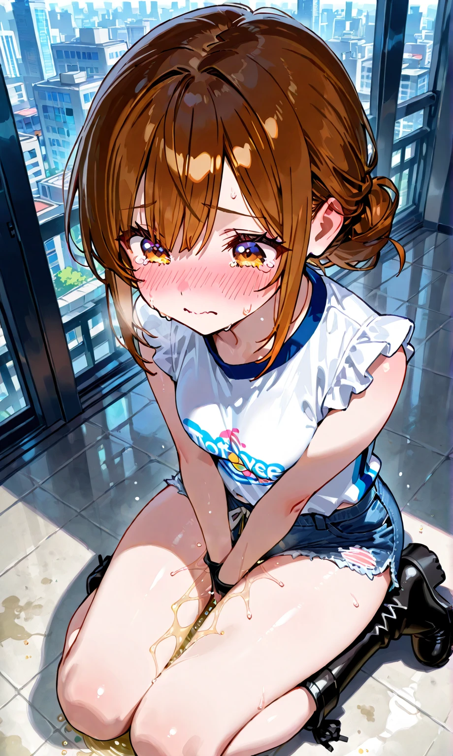 score_9, score_8_up, score_7_up, source_anime, best quality, masterpiece, official art, absurdres, highres, ultra-detailed,waifu2x,break,1boy, 1girl,suou momoko, casual, ahoge, short hair, blue eyes, eyebrows visible through hair, wavy hair, blunt bangs, small breasts, (nipple:0.6),wet, sweat, open mouth, saliva, blush, vaginal sex, intense sex, big penis, (stomach bulge:0.4),twitching penis, pussy, pussy juice, sexual climax, trembling, female orgasm, forced orgasm,intense orgasm, heavy breathing, motion blur, motion lines, cum, creampie, facial, sound effects,outdoors, alley,break,(clear line illustration:1.2), super detailed skin,very high resolution, very aesthetic, Best sexual lighting powered by famous artist, 8k,cute picture,beauty illustration,photoshop_(medium),,(Detailed Lighting),uncensored,