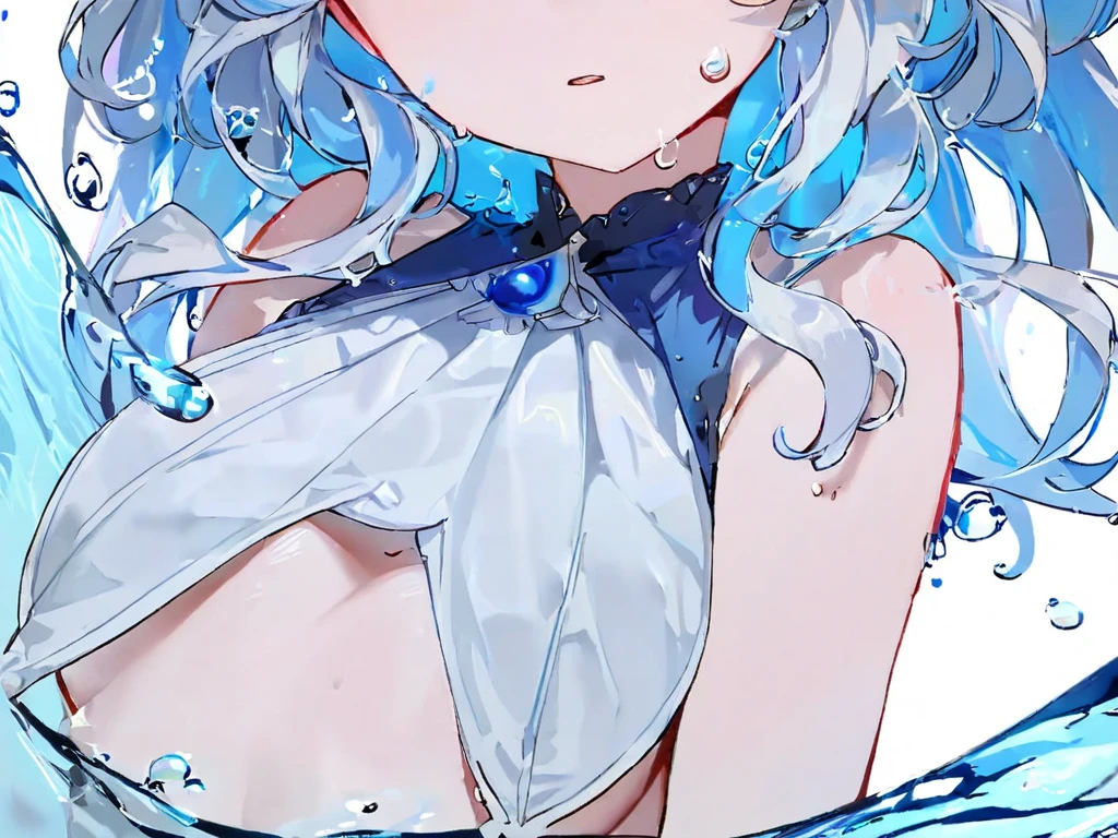 In surrealistic and realistic style. A fountain, beautiful fish floating in the air, a girl eating a candy. Strange, beautiful.