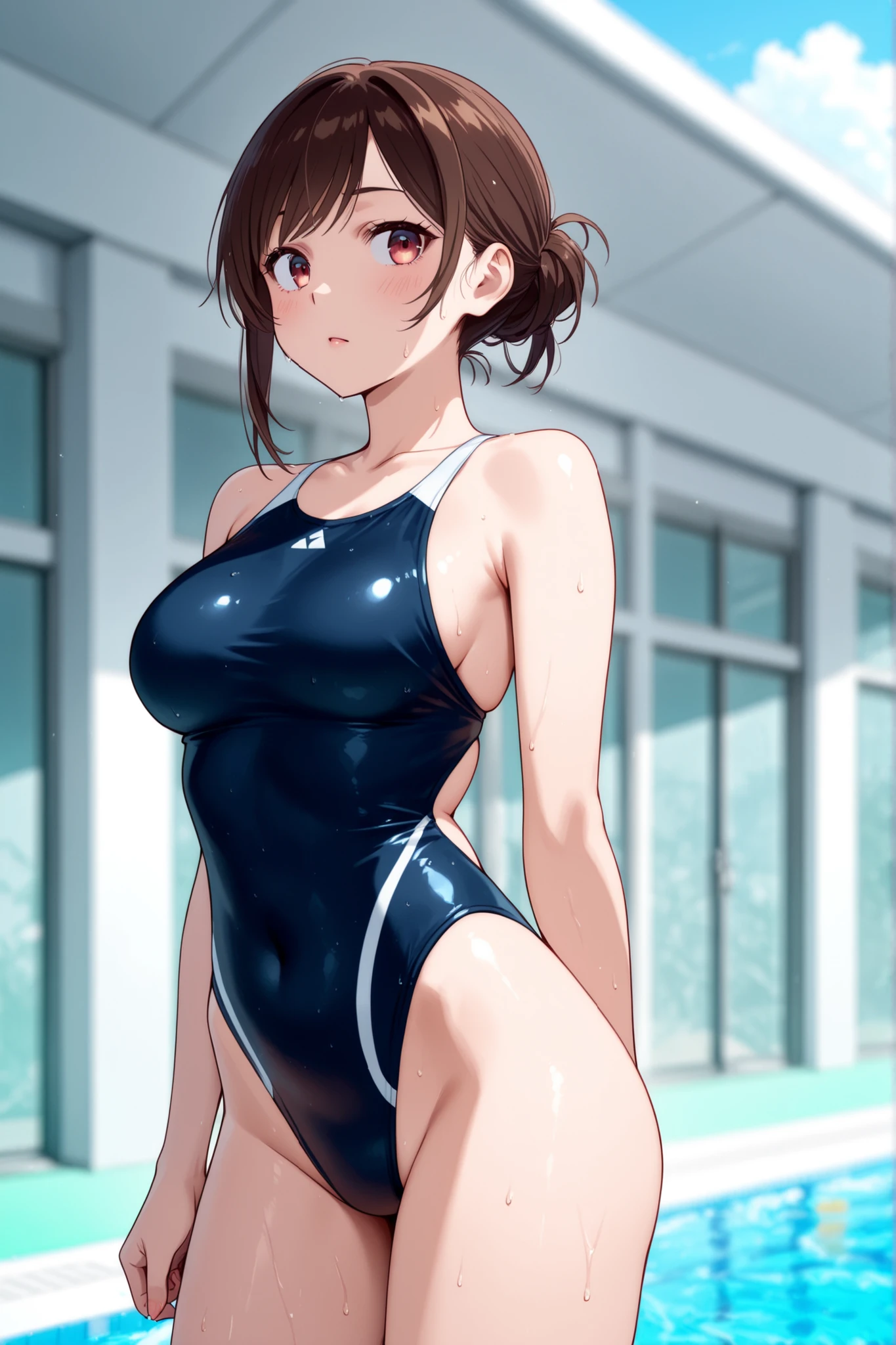 Watanabe you, tight swimsuit, posing for picture,(smile:0.7), medium breasts, crotch