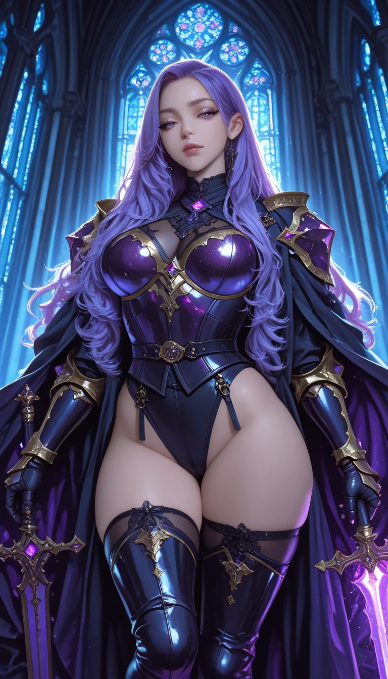4k, high resolution, perfect quality, masterpiece presents the alluring image of Mary-Louise Parker transformed as a curvaceous, voluptuous, seductive, mature drow elf assassin. Her charcoal grey skin glows with an otherworldly sheen, her long, pointed elf ears accentuating her exotic beauty. Her purple hair cascades down her back in thick, lustrous waves, framing her seductive features. Her massive, sagging breasts are encased in tight, form-fitting leather armor, their ample weight tauntingly evident. Her round, luscious ass is squeezed into