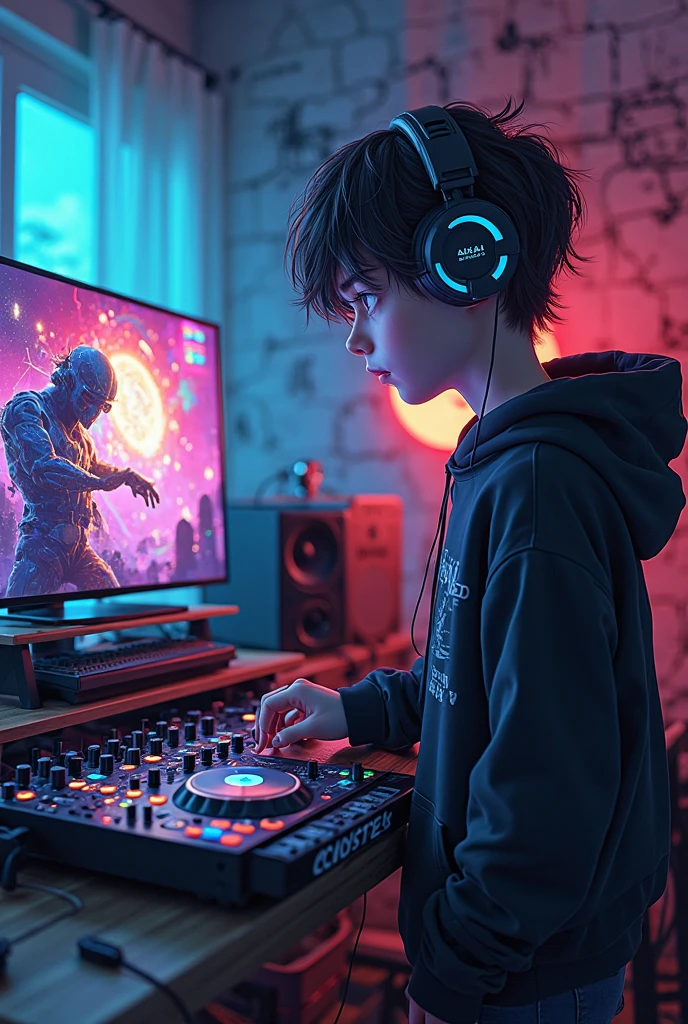 17-year-old music producer and backwards cap with the logo of "AFC on the beats "