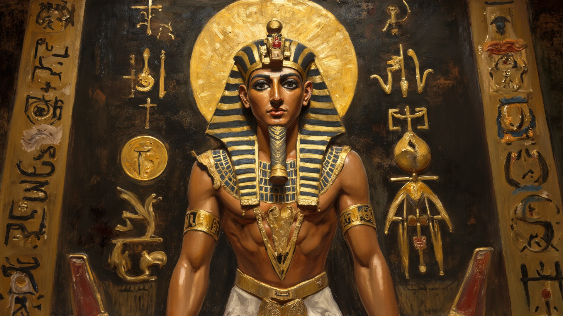 A visual representation of Pharaoh Pepi 2 surrounded by men and women smeared with honey to ward off flies, illustrating the cunning plan he devised to get rid of the flies.