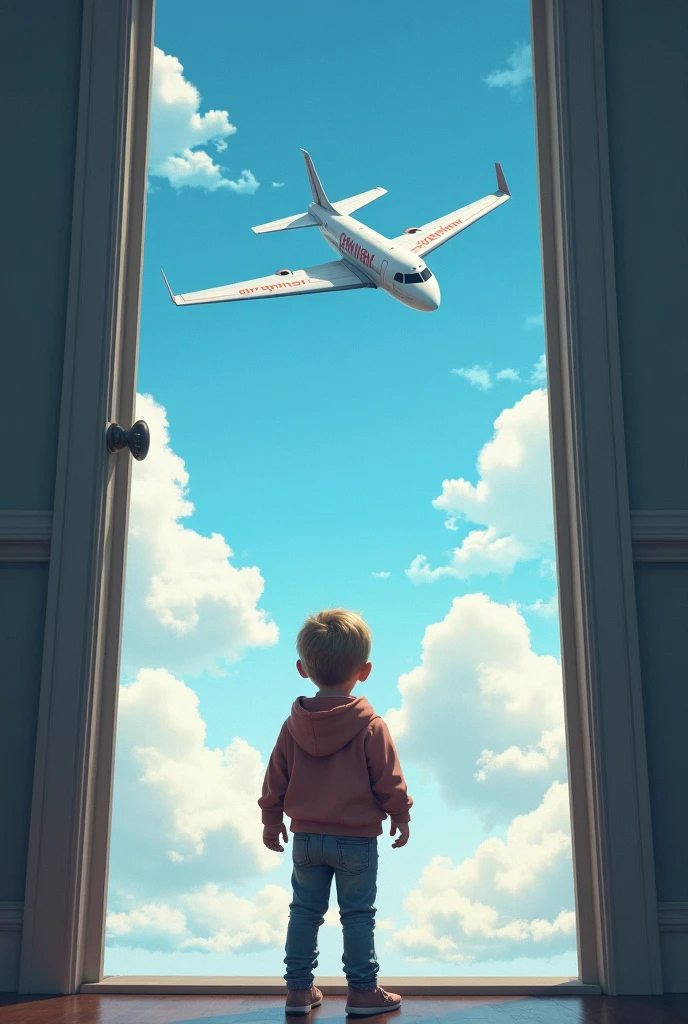 (photorealism:1.2), alien outside playing , A three-fingered boy peering out of an airplane window in the darkness of the night