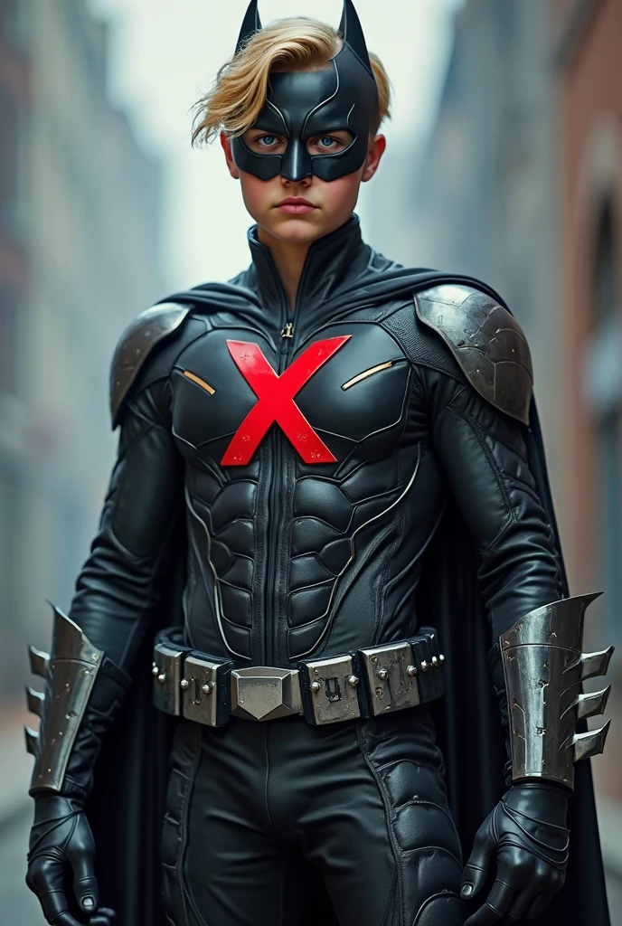 ((best quality)), ((masterpiece)), ((realistic)), (detailed)
muscular boy, narrow waist, Slim waist, shiny latex bodysuit, gloves,
1 boy,
bulgej8, bara, green eyes, arm up, stand, (versus), robin, black crotch, red cape, gloves, Cape, mask2, muscled outfit black, br, nipples, black belt, brown hair, short hair, gloves, <lora:Robin:1> ((mask)) <lora:bulgeJ8_concept-000004M:1> bulgej8