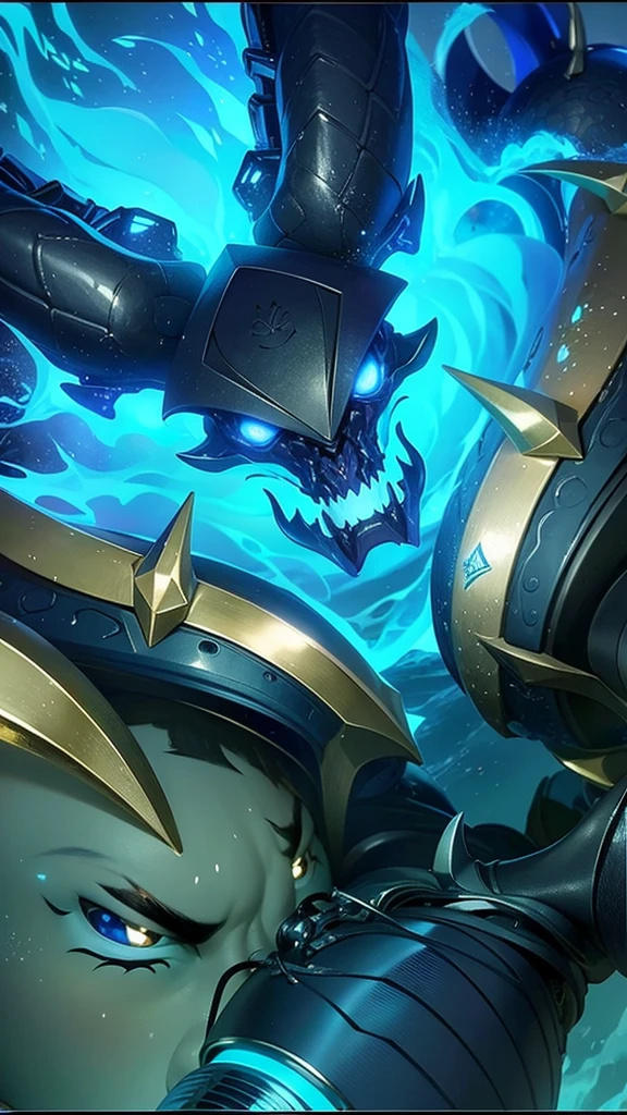 A child in the dark room looks up at the shape of two immense beings, fortes, misteriosos, poderosos, one of them with an owl on his shoulders and the other holding an orb floating in his hand, detalhado, 8k, Time Titan, universo,