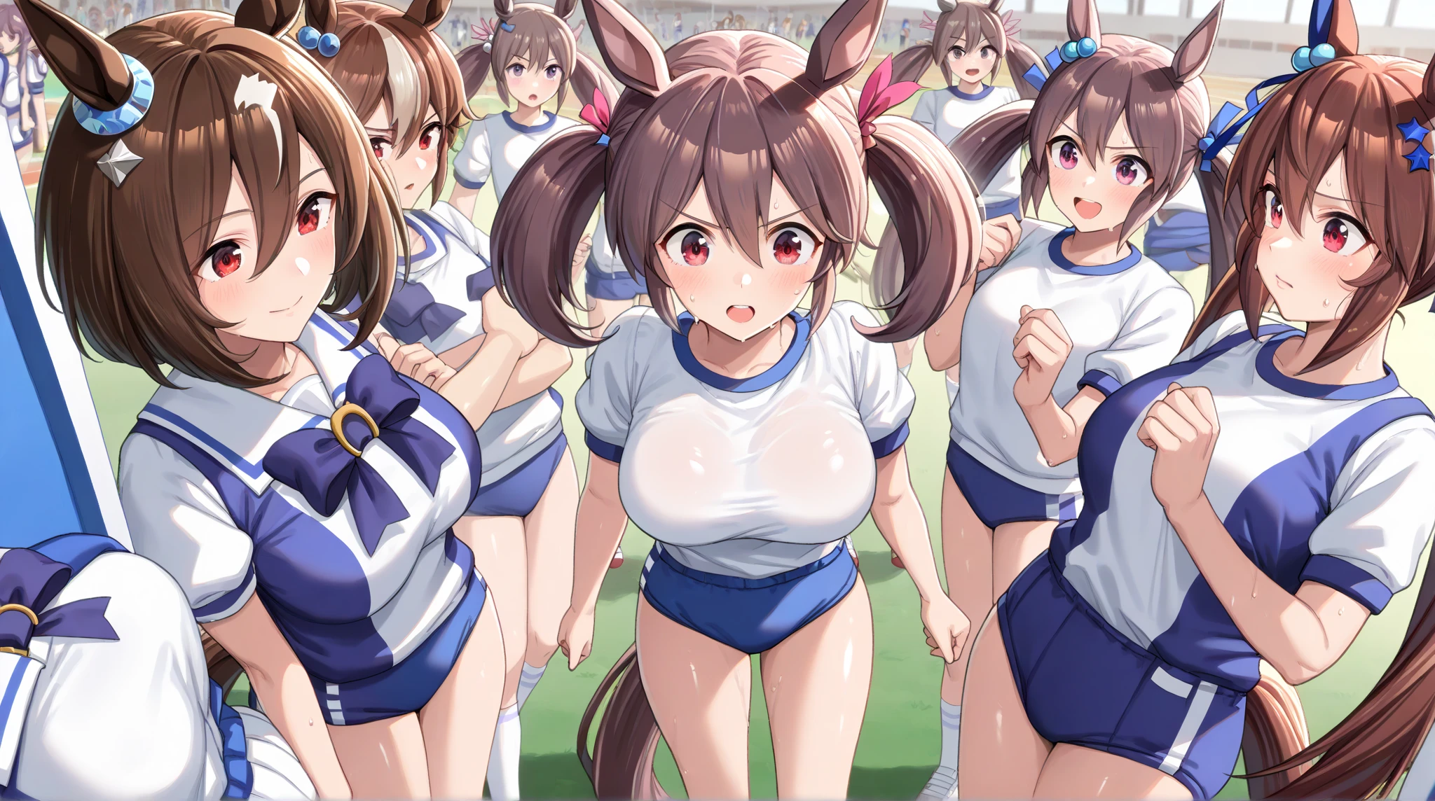 Silence Suzuka、Horse Girl、Best image quality、High resolution、masterpiece、super high quality、Arena、Run、颯爽とRun、Sweaty、Very short pleated skirt、Heavy breathing、blush、4k quality、Black Pantyhose、Voluptuous thighs