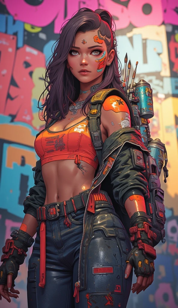 nvinkpunk, cyberpunk girl,neon lines, explosion, colorful, paint splashes, outrun (masterpiece:1.2), best quality <lora:IPXL_v8:1> inkpunk, inkpunk style, illustration, color, monochrome, grayscale, black and white <lora:add-detail-xl:1> misc