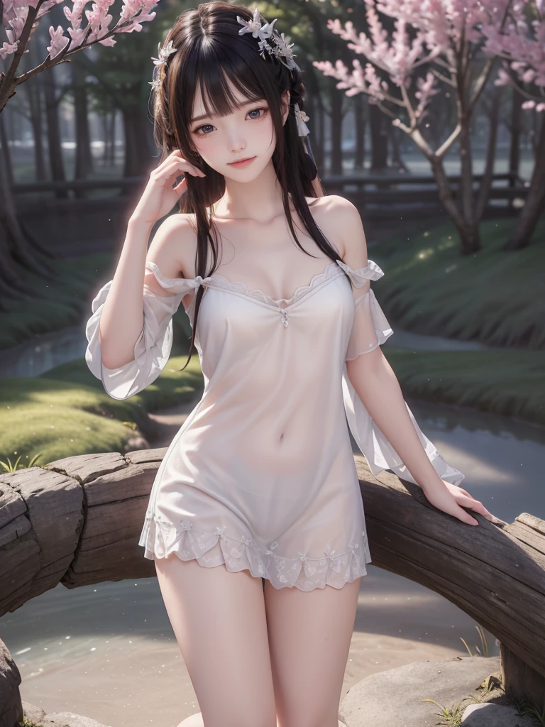 (masterpiece), best quality,Chinese style，Chinese elements， expressive eyes, perfect face, Adult lying among leaves, red wavy hair, Wearing transparent silk clothes, plump figure, Exquisite facial features, Realistic picture quality, A Chinese girl about 18 years old, Surrealism，Smile