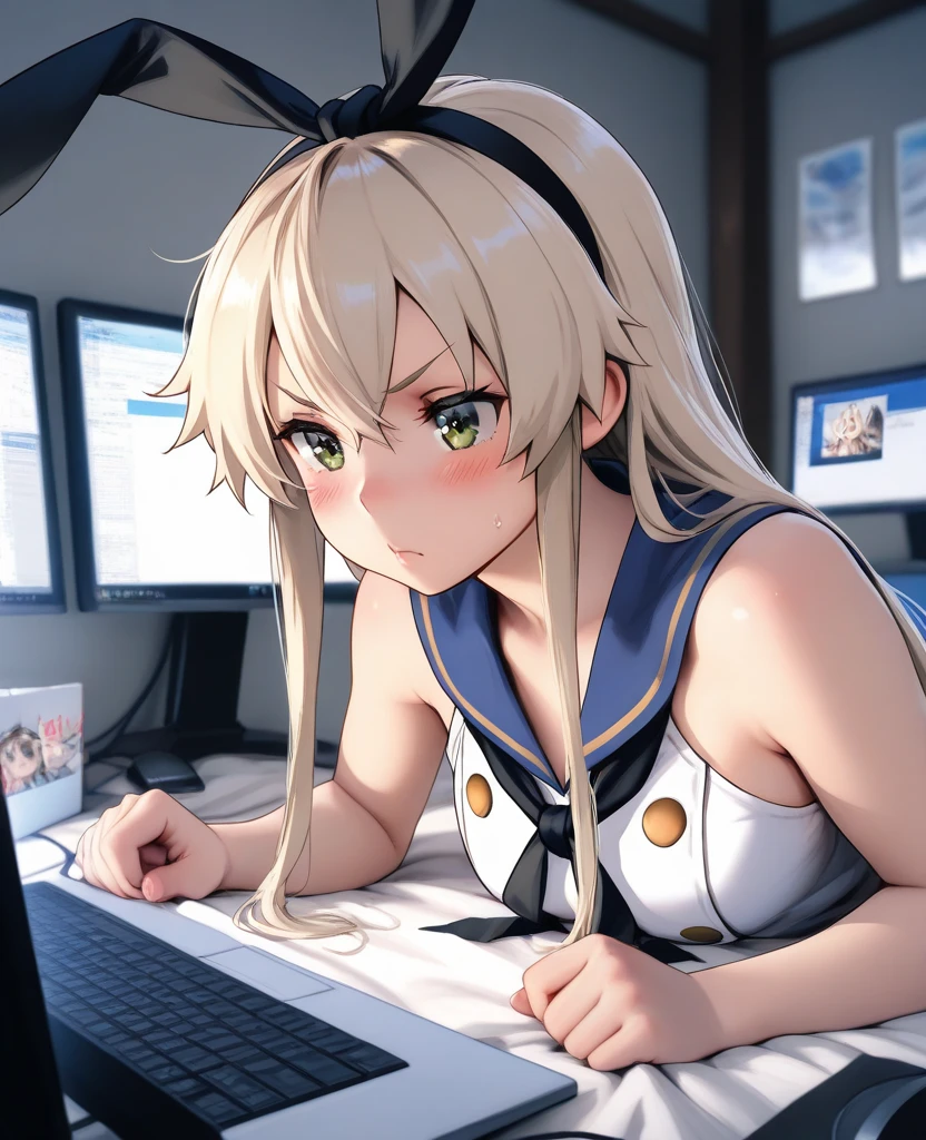 2d, masterpiece, best quality, anime, highly detailed face, highly detailed eyes, highly detailed background, perfect lighting, cowboy shot, 1girl, solo, aki rosenthal, collared dress, short dress, short sleeves, blue jacket, black thighhighs, detached hair, long hair, low twintails, bob cut, necktie, headgear, white gloves, elbow gloves, wide hips, confused, sitting, spacecraft interior <lora:akirose-26:0.9>