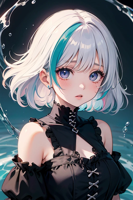 masterpiece, hyper detailed, best quality, extreme detailed, illustration, Delicate Composition, cowboy shot, 
fussion of abstract and fluid art, (dynamic view:1.1), 1 girl, (head tilt:0.8),solo, iridescent hair, small breasts, (blouse:0.8), (double exposure:1.0), fluid hair, fussion of fluid and hair,
simple background, light background, <lora:CuteGothicFashion_2:1>