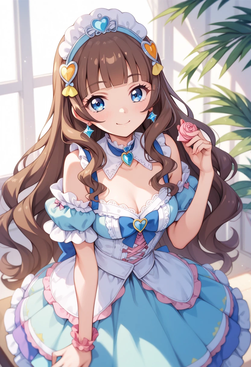 ((Extremely detailed depiction, Super detailed, Exquisite quality, Ultra-high resolution)), (upper body:1.5), ((Transparent gown)), ((A Rococo Victorian gown featuring a voluminous, huge, full-length hoop skirt and a long hem, Princess style skirt))), (Glorious reflection, prism, Transparent gown), ((A skirt with complex multi-layered frills)), (((ソロの若いprincess))), Ultra-detailed and detailed face, Very cute face, Cute Smile, Fluffy and smooth curly hair, Expressive hair, Super voluminous long hair, (Blunt bangs, princess_cut), Huge breasts, Cleavage, (Focus on the face:1.5), (((looking at viewer, leaning forward, from front view:1.7))), (from above:0.5), Fine skin, (((Perfect Anatomy))), Luxuriously decorated fantasy castle, Extremely highly reflective, The Butterfly Effect, Depth of written boundary, Particle Effects, Caustics,