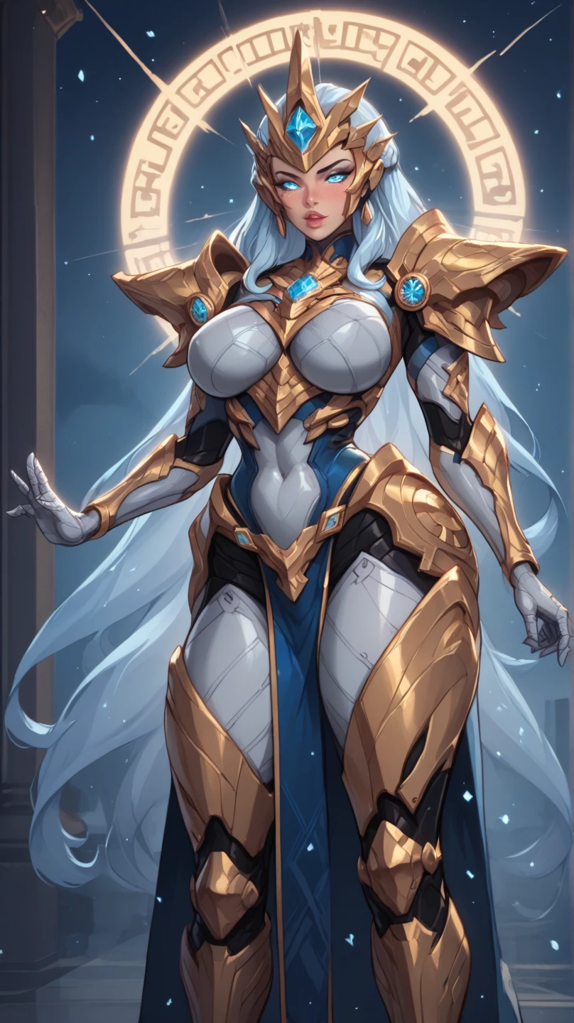 (Full body posing:1.5), Blonde woman with white hair and turquoise color armor standing pose, Wear beautiful high heels, Take a full-body photo, Seductive eyes, There is a beauty mole on the nose, Every cold hair is clear, glint, excited, kubrick stare, glasgow smile, The armor is set with gorgeous gemstones, Stunning character art, fantasy concept art portrait, ross tran and wlop, Ross Tran 8 K, chengwei pan on artstation, wlop and ross thran, portrait of female paladin, epic exquisite  character art, alexandra fomina artstation, hyper-detailed fantasy character, gorgeous female paladin, cgsociety portrait, A young girl, Charming beautiful and detailed eyes, Full body image in high heels, （8K, best qualtiy, tmasterpiece：1.2）, （realisticlying, realisticlying：1.37）, A detailed, best qualtiy, A high resolution, (Keep your mouth shut), Charming appearance, little breast, B cup, Glamorous temperament, simplebackground, wide chin, Thick lips, Little tiger tooth, Neat one-word bangs, Ji Shi Fa, French braids, tmasterpiece, Fine hair like silk, Every hair is clear, photo level, wide angles, move chart, Atmospheric perspective, Cinematic lighting, Textured skin