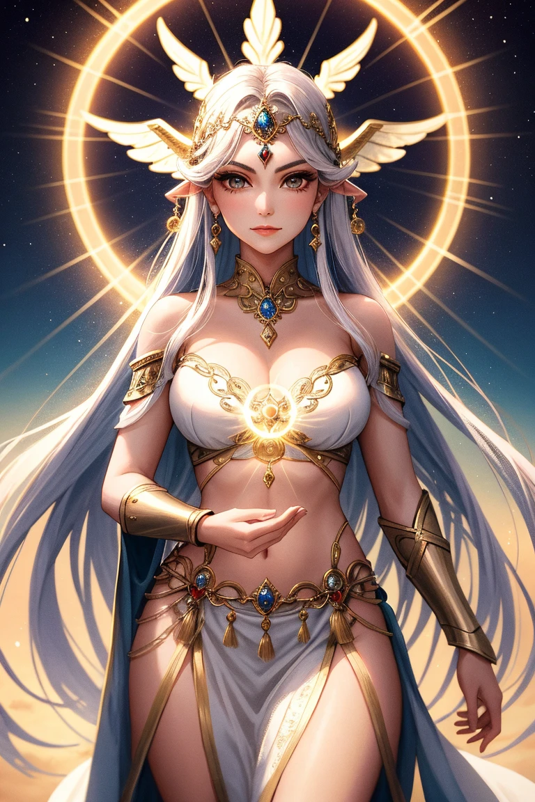 <lora:Felicion_Heartkeeper-01:1>Masterpiece,best quality,1girl,solo,black hair,black eyes,long hair,small eyes,white skin,pointy ears,navel,midriff,cleavage,bare shoulders,armlet,bikini armor,boots,pelvic curtain,loincloth,medium breasts,purple lips,elf,gold crown