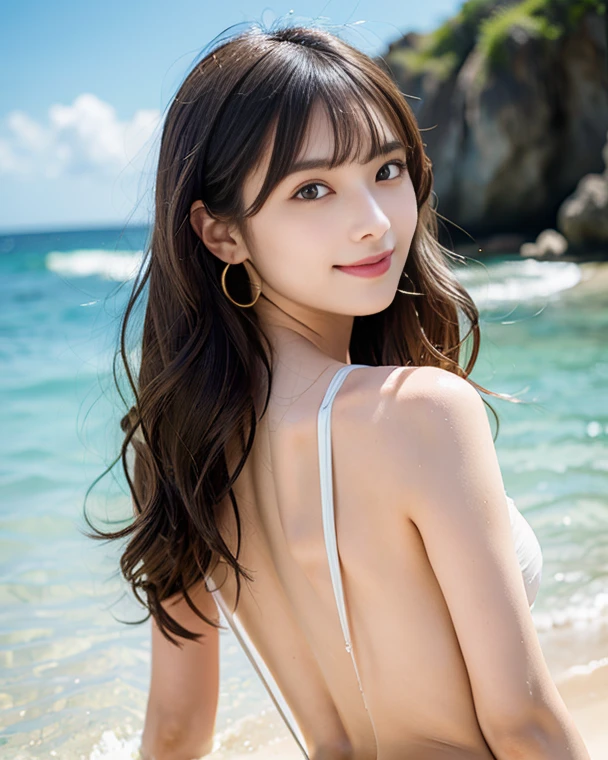 ((((Flawless解剖学)),A beautiful starry sky that looks like the stars are waving as the night falls,An image of the beautiful Shiho who came to a white sand beach in Hawaii where there is no lighting at all and the beach is illuminated by moonlight.,(((The only angel))),(((A gravure idol is walking barefoot in a single-colored satin long-skirted slit dress, holding high heels in her hands.))),(((Beautiful moonlit beach))),(((Royals Astepiece:1.6))),(((Ulzzang-6500))),(((Deep depth of field with Hasselblad))),masterpiece,highest quality,超A high resolution,High detailed full body portrait,(photo-realistic:1.4),(((A tall nose and a beautiful face))),(((long limbs like a model))),white skin is dazzling,Please pull your chin, Smiling happily with the corners of your mouth turned up and your head tilted,((Hip-up full-body photo from the front)),20-year-old,cute,long and shiny chestnut hair,Her proud F-cup bust and slim hips,(Close your mouth and smile happily),detailed eye,(( Gravure photography)),((Long skirt with a slit up to the waist)),Cute big eyes and long eyelashes,Clear double eyelids,((glossy thick lips)),(((Flawless解剖学))),Beautiful long chestnut hair waving in the wind,Beautiful face with a delicate and high nose,The coke bottle body with long limbs and tight hip line is perfect like a model.,White skin shines in the moonlight,nice earrings and necklace,A beautiful 4K photo of a person with a large moon in the background, with a full-body shot taken from a distance, with a shadow silhouette emerging from behind without any artificial light.,realistic,Flawless,best image quality,professional angle of view,excellent details,ultra high resolution,realistic:1.4),high detail,focus on details,High concentration of 1girls,4K,Beautiful background bokeh with deep depth of field,