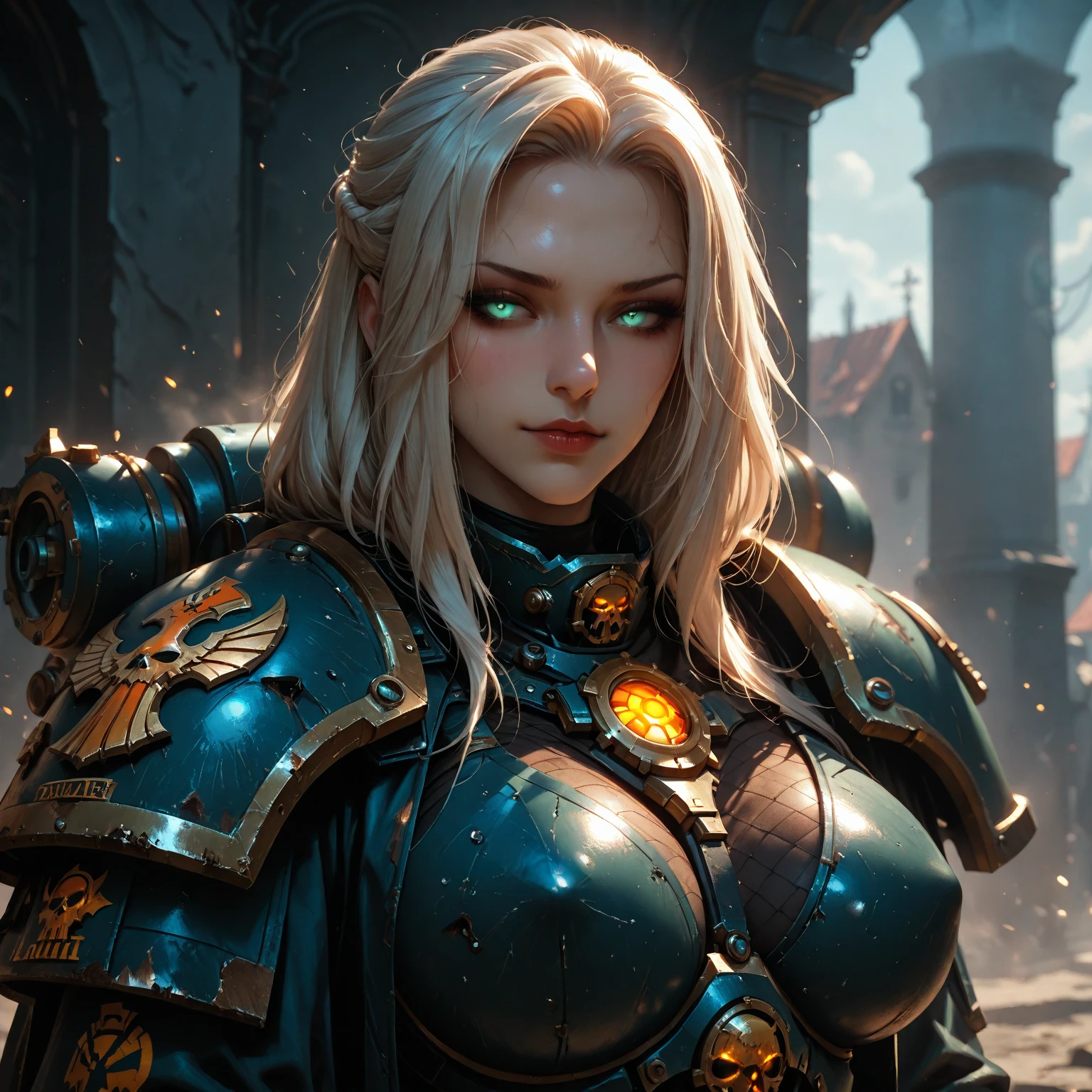 Official Art, Unity 8k Wallpaper, Ultra Detail, Masterpiece, Best Quality, One Woman, (Very Detail), Dynamic Angle, Mystical Expression, Fire Glowing Effect, Fantasy Background, Rim Lighting, Side Light, Cinematic Light, Ultra High Definition, 8k UHD, Film Grain,Best Shadow, Delicate, RAW, Light Particles, Detailed Skin Texture, Detailed Gem Armor Texture, Detailed Face, Complex detail, ultra detailed, bright, strong, luxurious gold armor, cleavage, has glowing weapons, has a shield, pole dron, (((white hair)), shining black eyes, long red cloak, fantasy, (realistic),