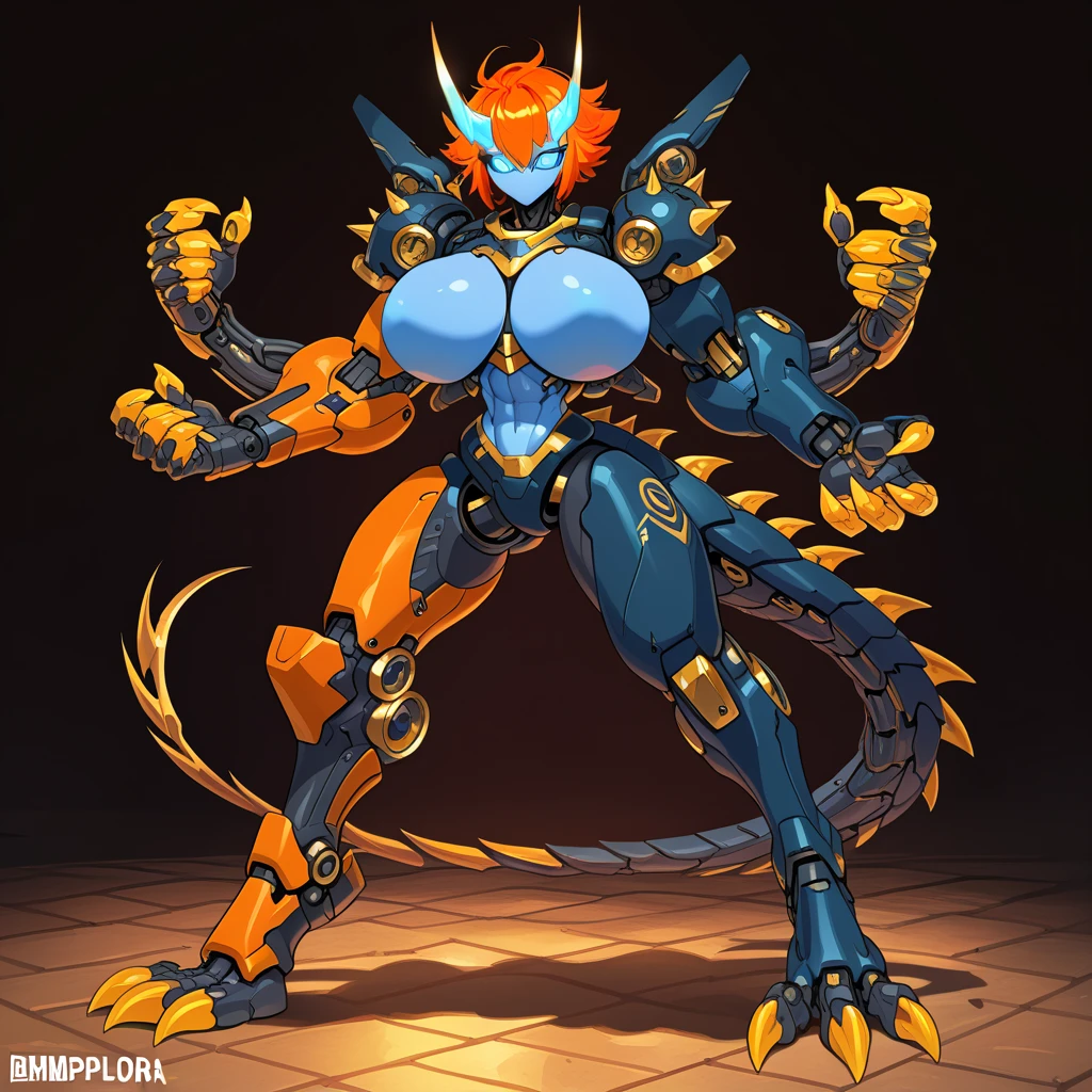 Score_9, score_8_up, score_7_up, score_6_up,,  upper body,  solo. cowboy shot, source_anime, muscular monster, dragon woman, black scales, red , red abs, glowing orange , wide hips,<lora:Eldritch_Abominations_Zeblackballd:1>, glowing scales