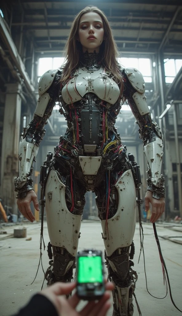 (beautiful muscular borg queen:1.25), (megan-fox:1.5), (full body pose), (mechanical muscles and tendons:1.5), (no hair), (bald head covered in cables:1.5), (robotic mechanical physique:1.5), (super muscular female cyborg:1.5), (covered in cables and mechanical muscles:1.5), (android muscular anatomy:1.5), (perfect fingers:1.25),(8k, RAW photo, photorealistic:1.25), sci fi atmosphere, futuristic dystopia, alien landscape,