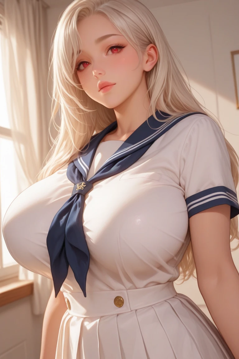 high school girl、Blonde gal、giganticbreasts、gaunt