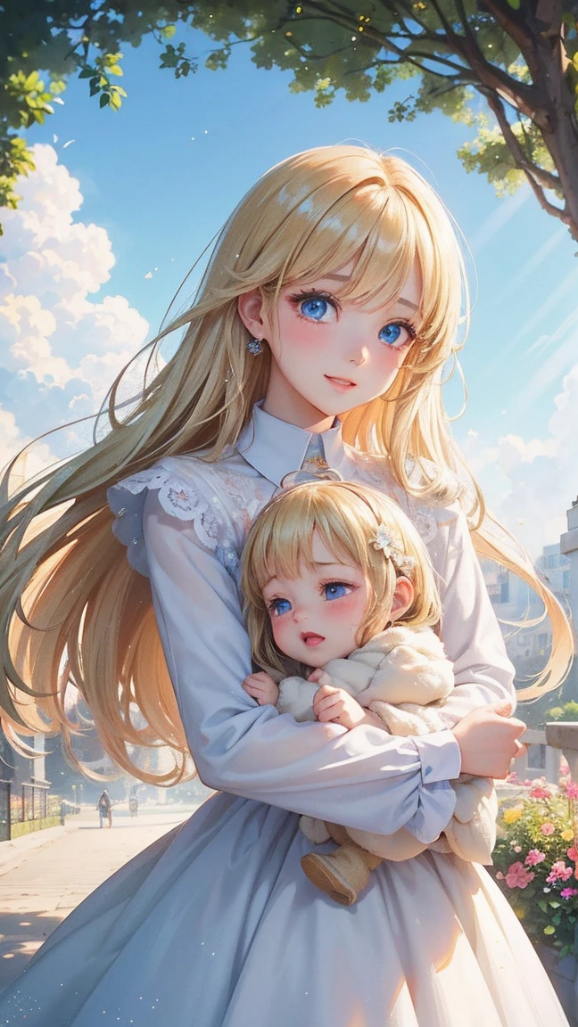 (8K, RAW photos, best quality, masterpiece: 1.4), (((Middle-aged woman holding a young child)))，Ultra-high resolution, Extremely detailed, light, Upper body close-up, handsome boy, black eyes, (delicate eyes, Eyes are bright:1.2), Gray long hair, Fair skin,dark, White Dress,Simple decoration,(perfect anatomy:1.2), High-quality shadows, Natural Lighting, (White highlights:1.2), night, cloudy day, (Home:1.2), (A happy family:1.2)