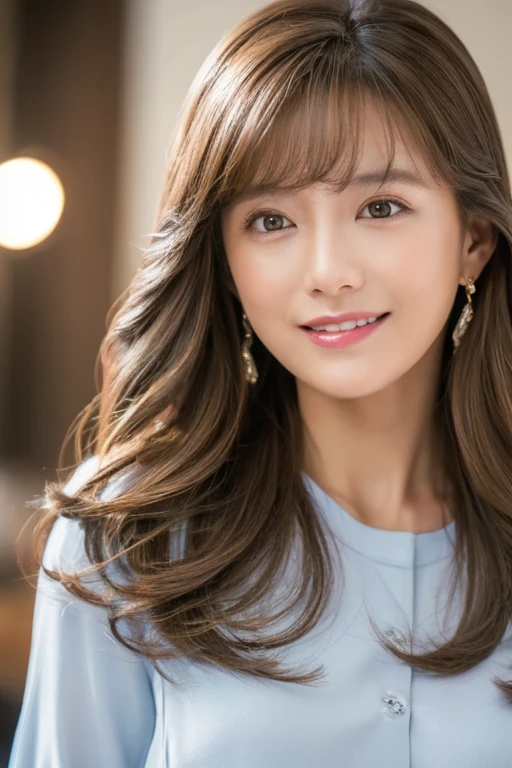 (highest quality、8K、32k、masterpiece)、(realistic)、(Photoreal:1.2)、(High resolution)、Super detailed、very beautiful face and eyes、1 girl、round and small face、thin waist、delicate body、(close、highest quality、high detail、Rich skin details)、(highest quality、8K、oil paint:1.2)、Super detailed、(realistic、realistic:1.37)、bright colors、(((brown hair)))、(((bust shot)))、(((long hair)))、(((pure white wall background)))、(((pure white wall background)))、(((I&#39;m a diva)))、(((singing passionately)))、(((I&#39;m smiling)))、(((wearing a tank top with frills)))、(((looking straight ahead)))、(((brown hair)))、(((sweating)))、(((I have a microphone)))、(((teeth visible)))、(((Light blue and brown tank top is shining)))、(((wearing a star-shaped necklace)))、(((waiting for the microphone and singing)))