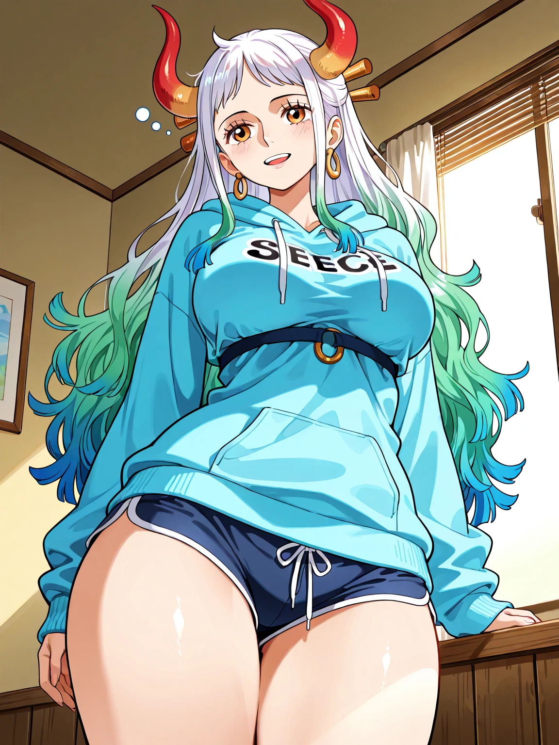 1girl, taut clothes, :d, excited, horny, aroused, ahegao, small breasts, lowlegp, groin, midriff, navel, ass visible through thighs, school swimsuit,