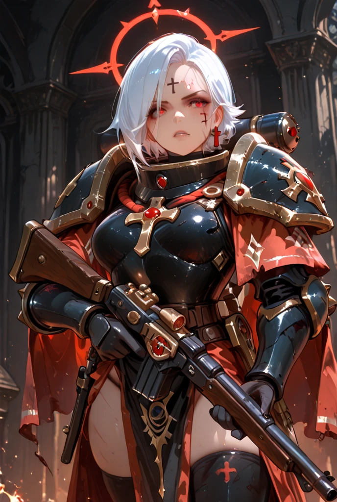 (realistic:1.2), masterpiece, best quality, adepta sororitas, <lora:WH40KSisters_V2rank8:1>, rampage, <lora:giantess:0.65>, damaged clothes, one breast visible, one breast covered, torn clothes, armor damage