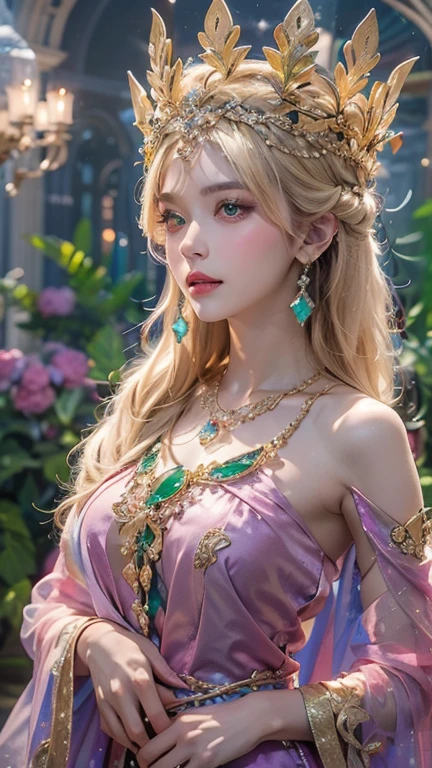 beautiful, charming, natural girl, makeup, beautiful girl, elven enchantress, glowing orbs in the background