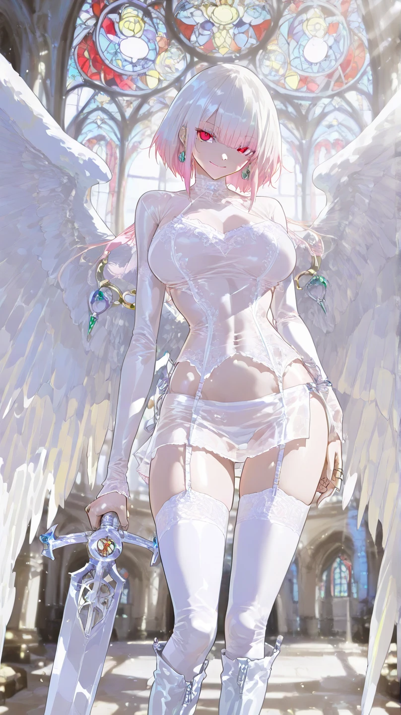 Ultra-high resolution, 8k,high quality,(((Cute tops,Angel,goddess))),(Retrospective angle,Cunning Hand),(、glowing、iridescent light,soft shadow,Anime Painting,thin line drawing),One Little Woman,(((giga breasts,))),