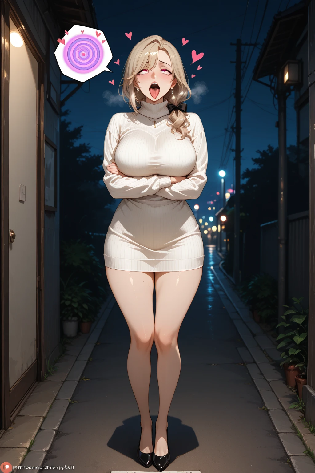 Dynamic poses,(Earring:1.5), raw color, 8k, illustrator, masterpiece, high quality, 8k, high resolution, high detailed, midriff, high quality, （very detailed cg unity 8k wallpaper），best qualtiy, ultra - detailed，masterpiece，）, (angry expression:1), (big breast), depth of field,detail face, (full body shot), looking at viewer, navel,(body goals), highheels, (choker), (from front:1.4), nsfw:1.2, crowded:1.5,exhibitionism:1.5 , public indecency, looking at viewer, 1girl, collarbone, flashing, , naked coat, outdoors, open coat, public nudity, coat, open clothes, solo, blush, sanpaku,night:1.5, (pantyhose), blonde