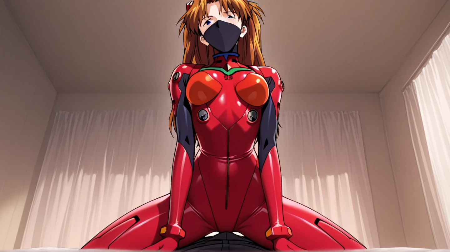 Graphic novel illustrations, Realistic, Slender woman、Asuka from Evangelion, Red bondage outfit, Tied up&Gagged, Ball gag, Intricate details, Dim lighting like a movie, Great quality, Great shade, Detail view, Masterpieces of wallpaper, Highest quality, Perfect hands、background, Tied up with lots of natural ropes, Tied up太もも, Tied up胸, Feet together, Knees together, Elbows together,The feet are attached to the shoulders, Shooting from an angle. She looks at you, Her gaze was angry