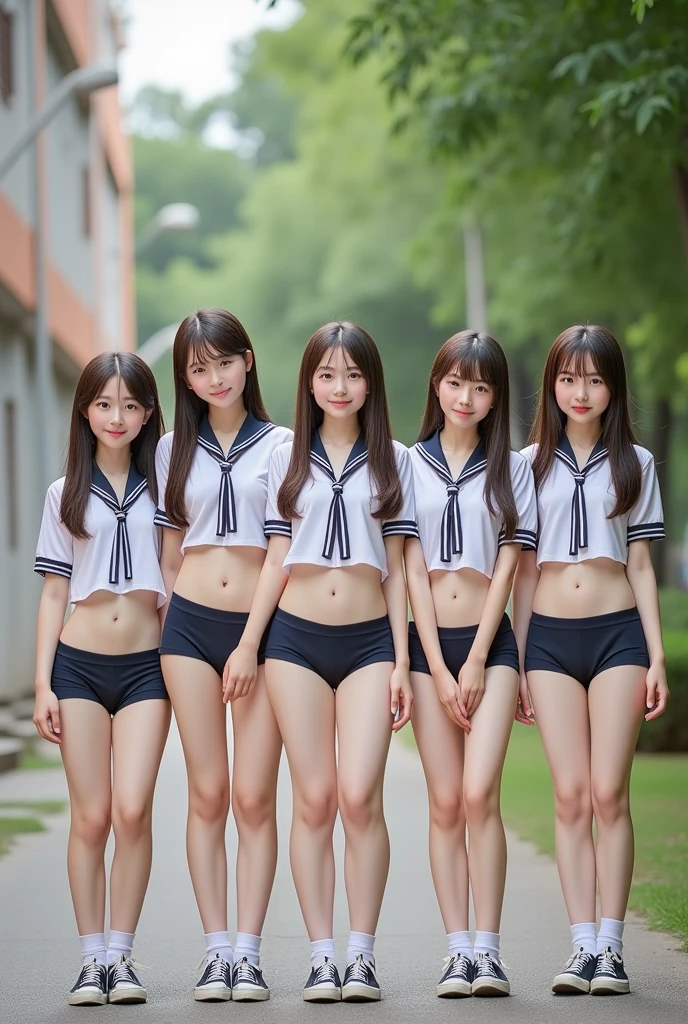Online cameras,15-year-old girl, flat chest,sex friend,Group shot of boy and girl,slingshot swimsuit,smile shyly,Japanese summer school dress shirt,Real light,school build