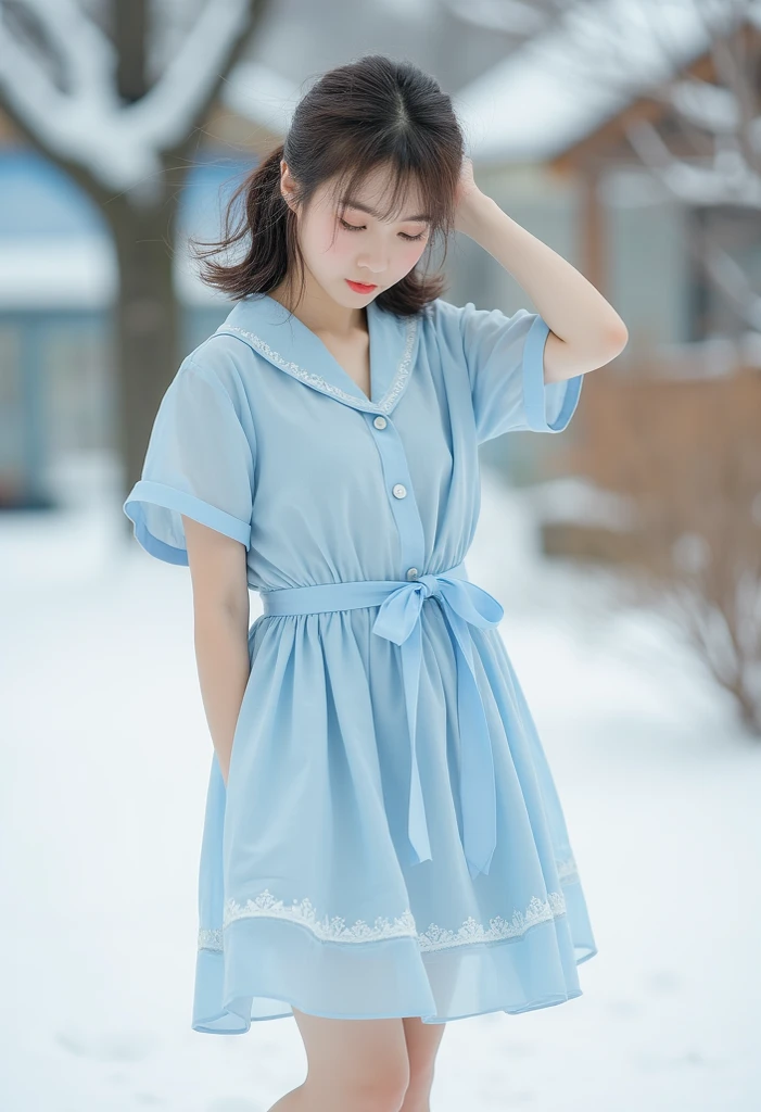 (Highest quality)、(Children&#39;s Day), (Lilliput, Little Tribe), (Fun games, Fun Play, child), (grassland、grass), (Angle from below), (Dynamic Pose), (Many children having fun), (Festive decorations), (put on bear ears), (Bright colors), (Smile)、(Sky and Clouds)。21 years old、Blonde、length、Cute Bangs、Has bangs。　Realistic sparkle in your eyes。((Back view pose))